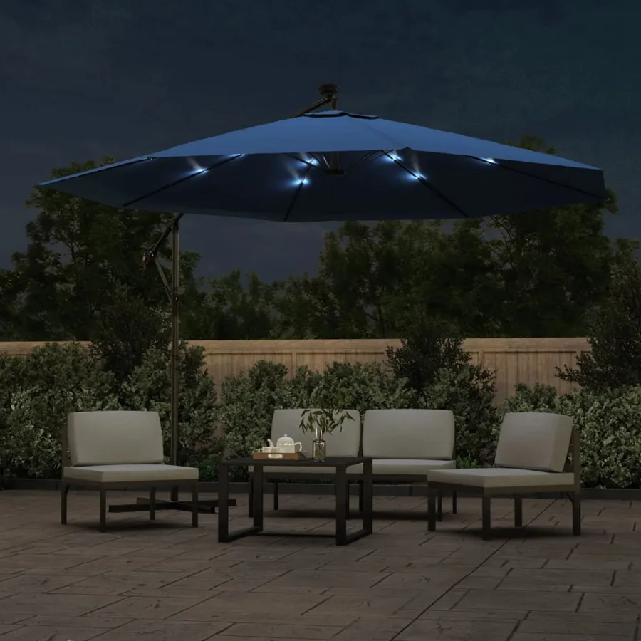 Parasol de jardin en porte-à-faux avec lumières LED bleu azuré - 3