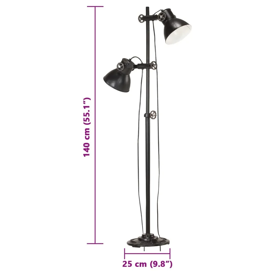 Lampadaire avec 2 abat-jour Noir E27 Fonte - 11