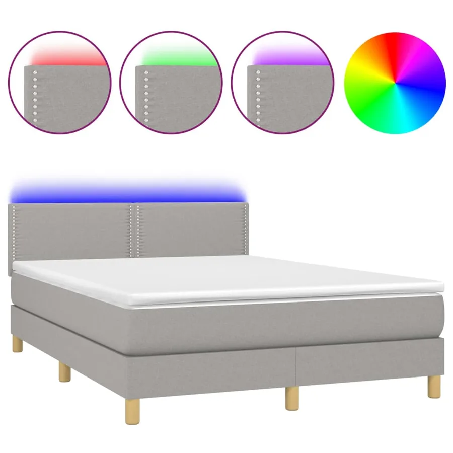 Sommier à lattes de lit et matelas et LED Gris clair 140x200 cm - 2