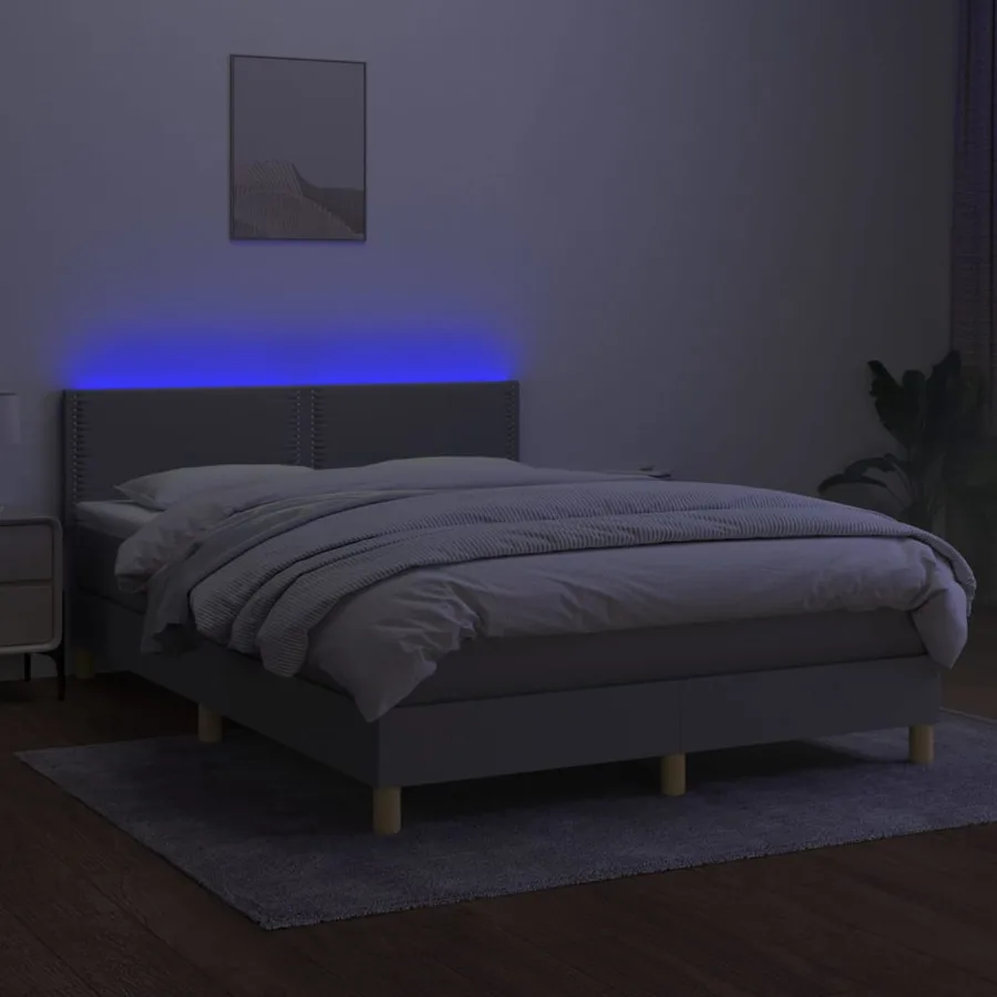 Sommier à lattes de lit et matelas et LED Gris clair 140x200 cm - 3