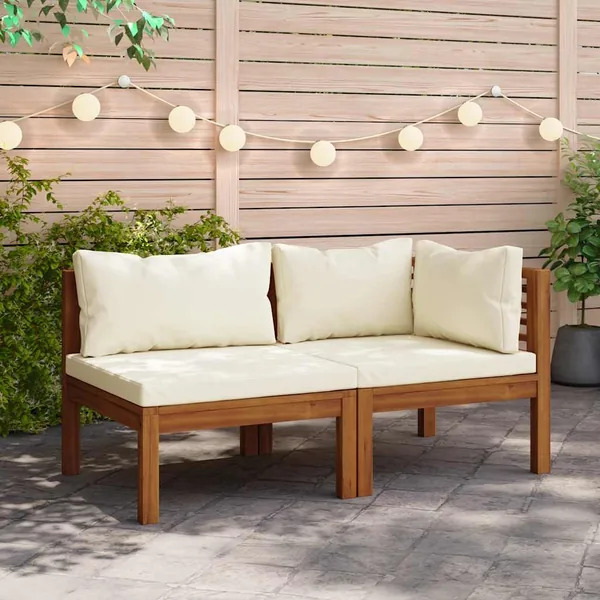 Ensemble de canapés 2 pcs et coussins blanc crème Acacia solide