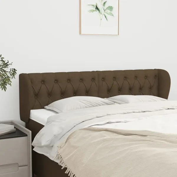 Tête de lit avec oreilles Marron foncé 163x23x78/88 cm Tissu
