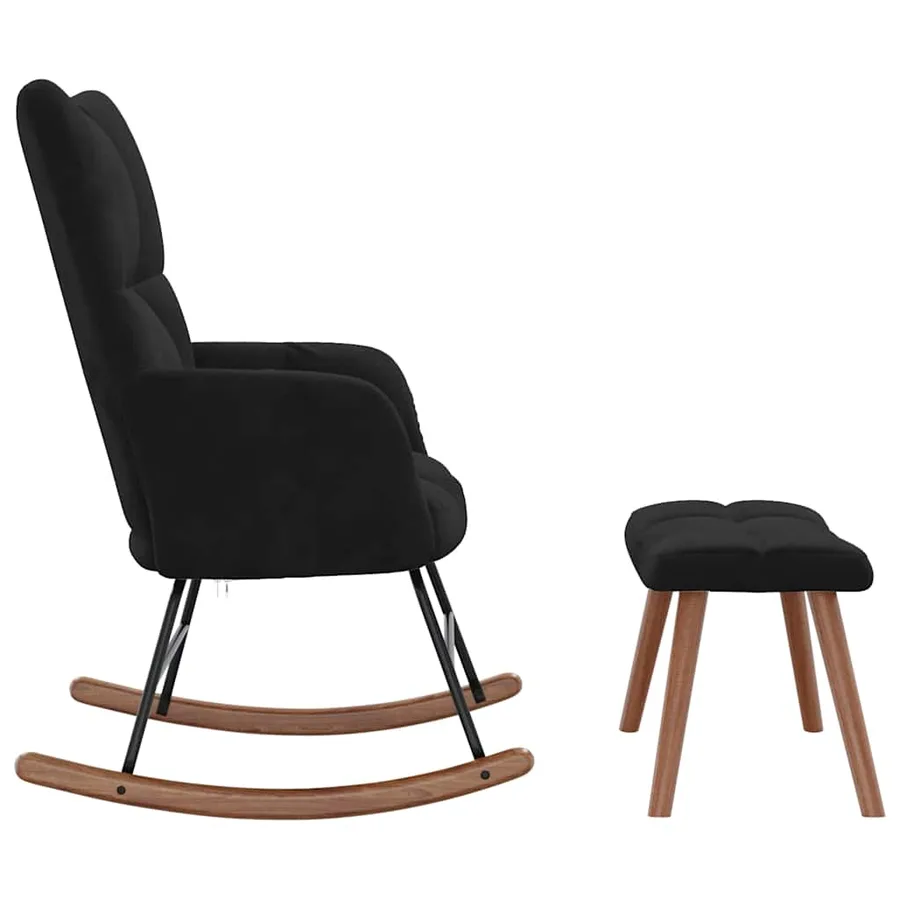 Chaise à bascule avec repose-pied Noir Velours - 6
