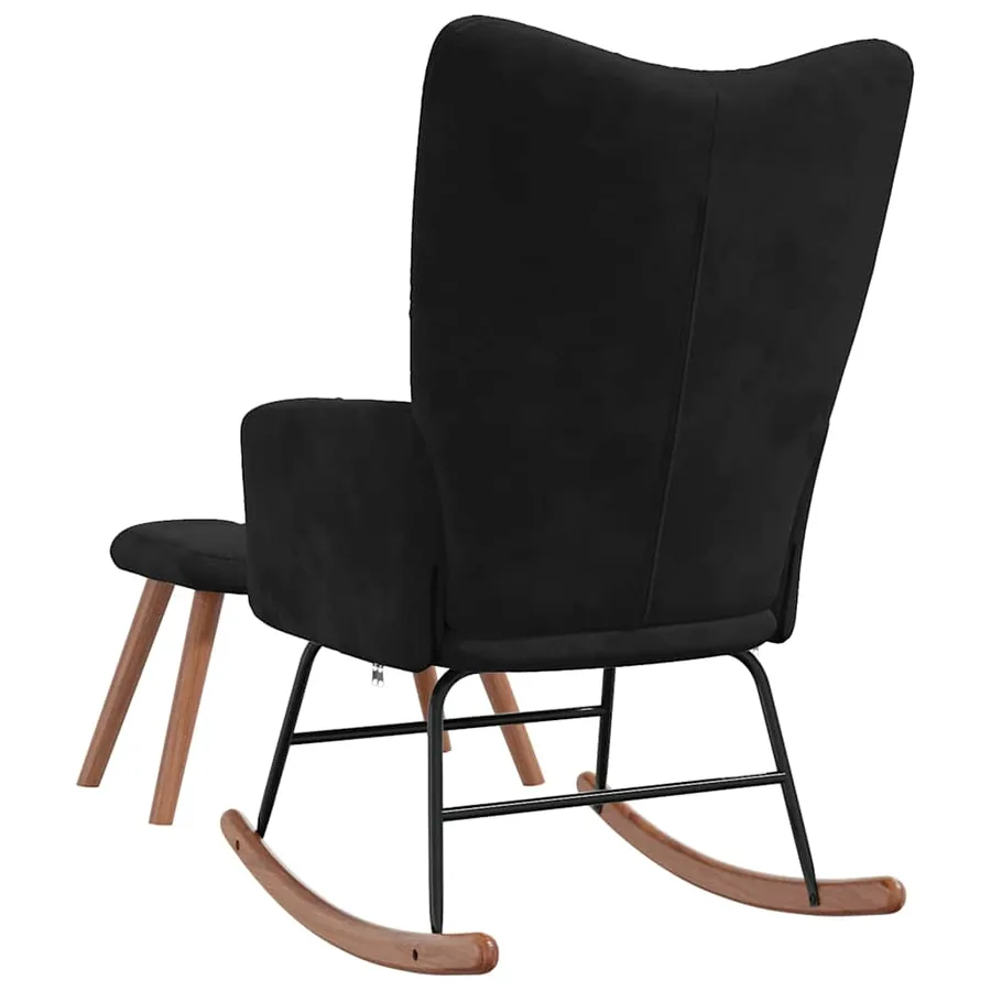 Chaise à bascule avec repose-pied Noir Velours - 9
