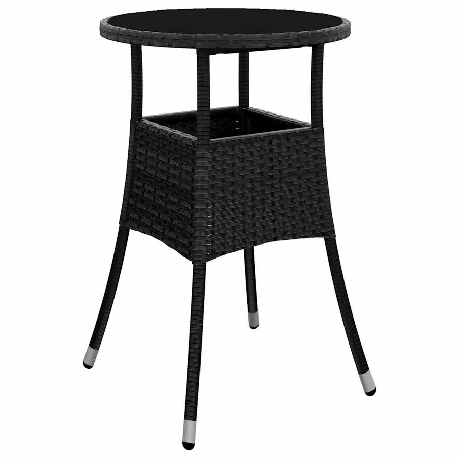 Table de jardin Ø60x75 cm Verre trempé/résine tressée Noir - 2