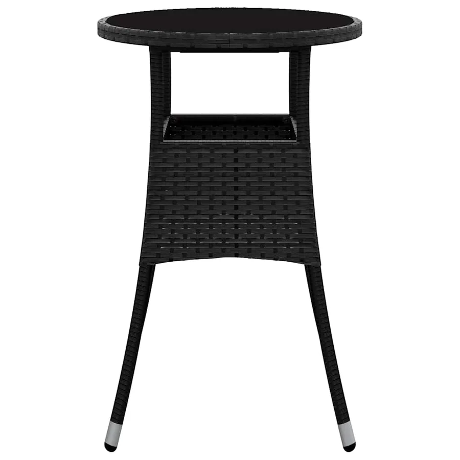 Table de jardin Ø60x75 cm Verre trempé/résine tressée Noir - 3
