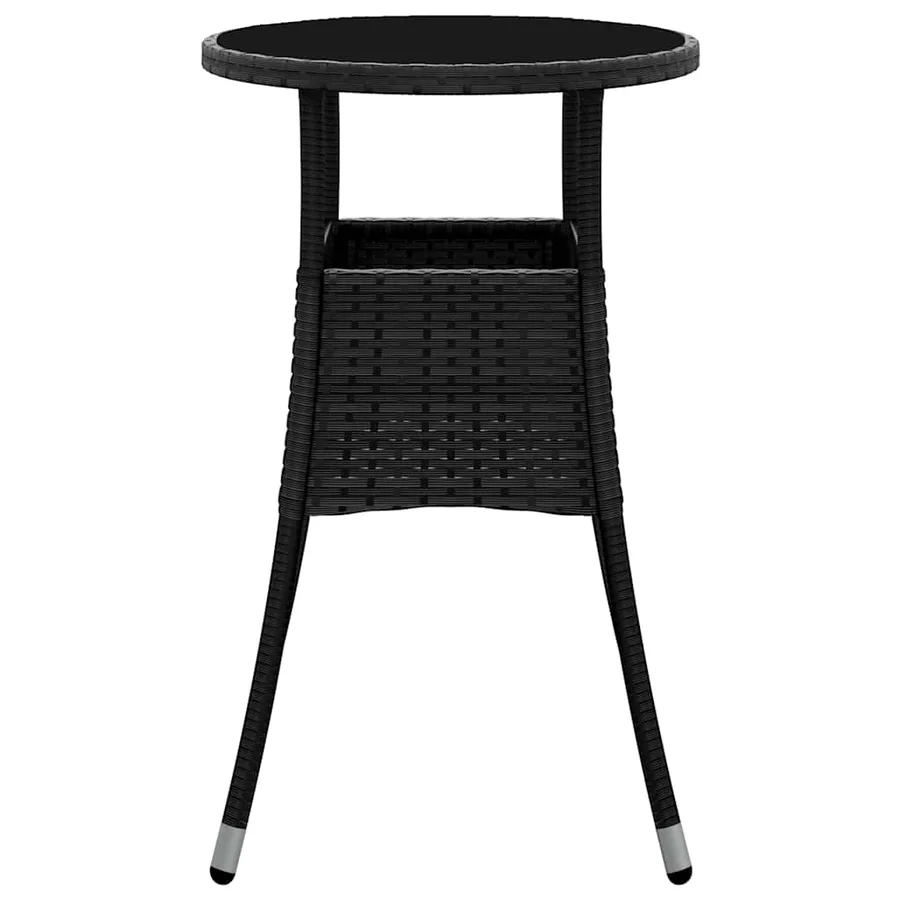 Table de jardin Ø60x75 cm Verre trempé/résine tressée Noir - 4