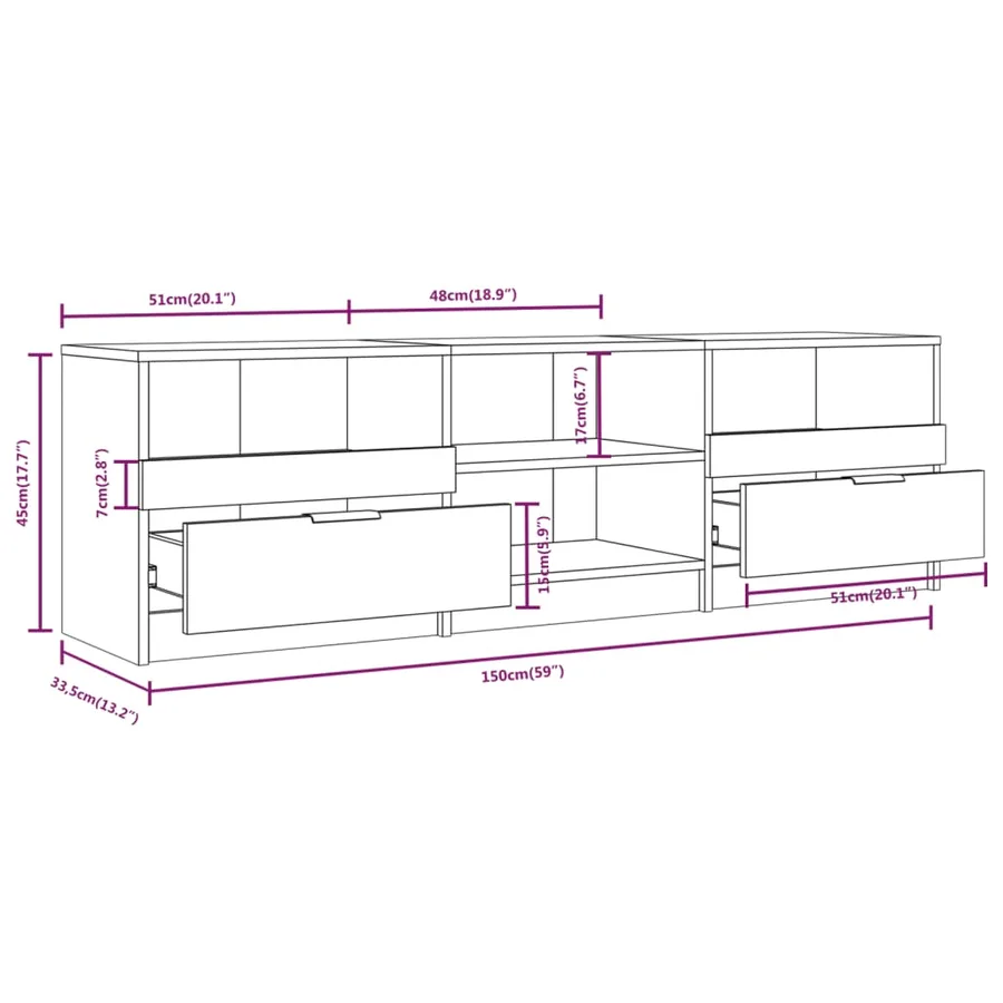 Meuble TV Blanc 150x33,5x45 cm Bois d'ingénierie - 7