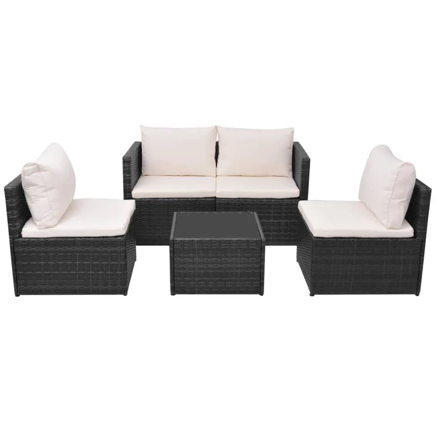 Salon de jardin 5 pcs avec coussins résine tressée noir - 2