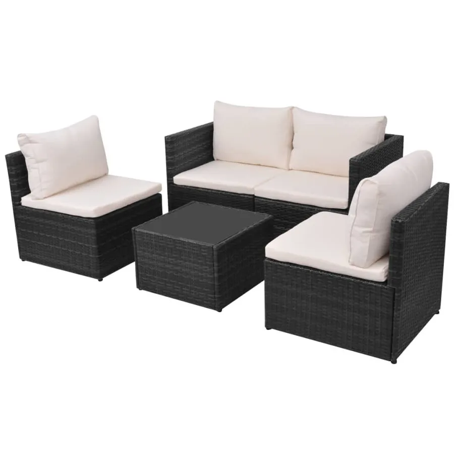 Salon de jardin 5 pcs avec coussins résine tressée noir - 3