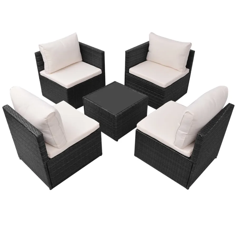 Salon de jardin 5 pcs avec coussins résine tressée noir - 4
