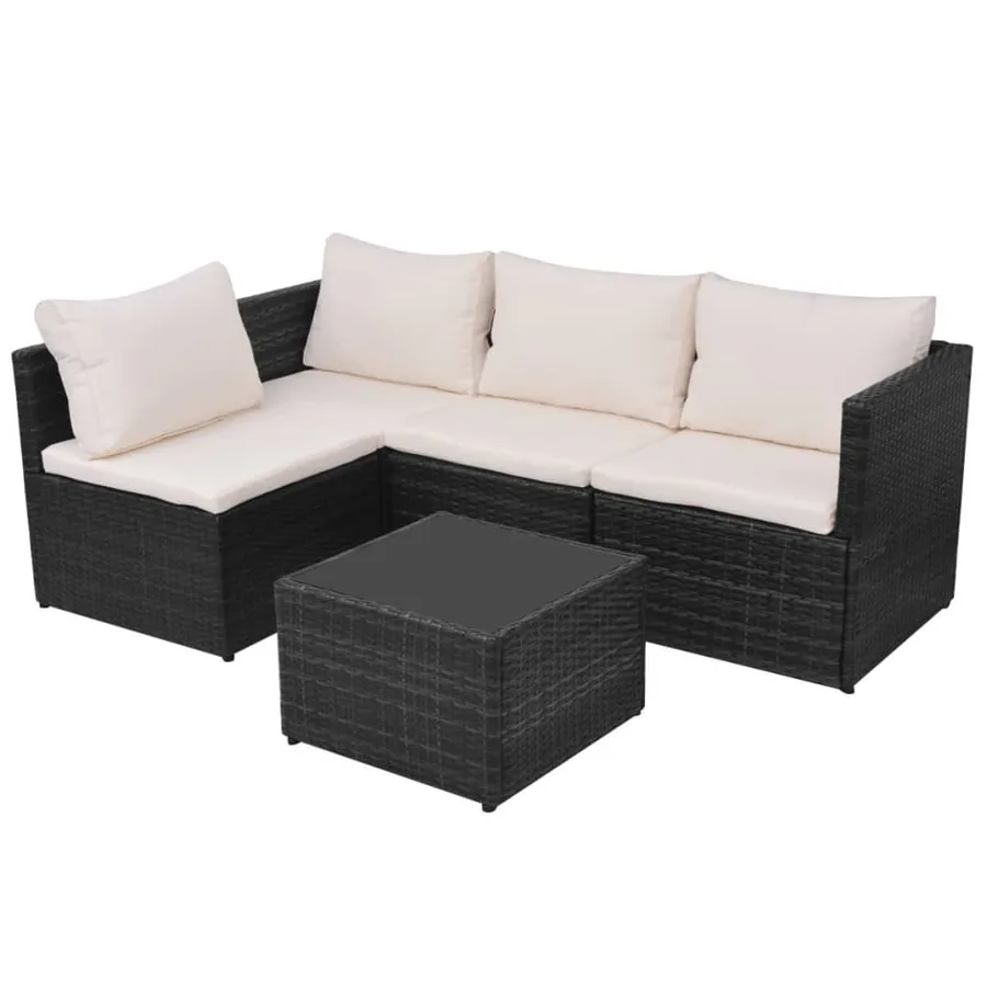 Salon de jardin 5 pcs avec coussins résine tressée noir - 5