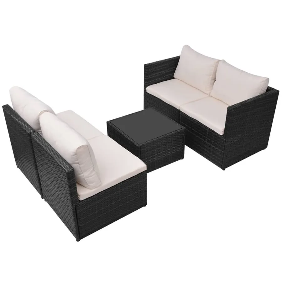 Salon de jardin 5 pcs avec coussins résine tressée noir - 6