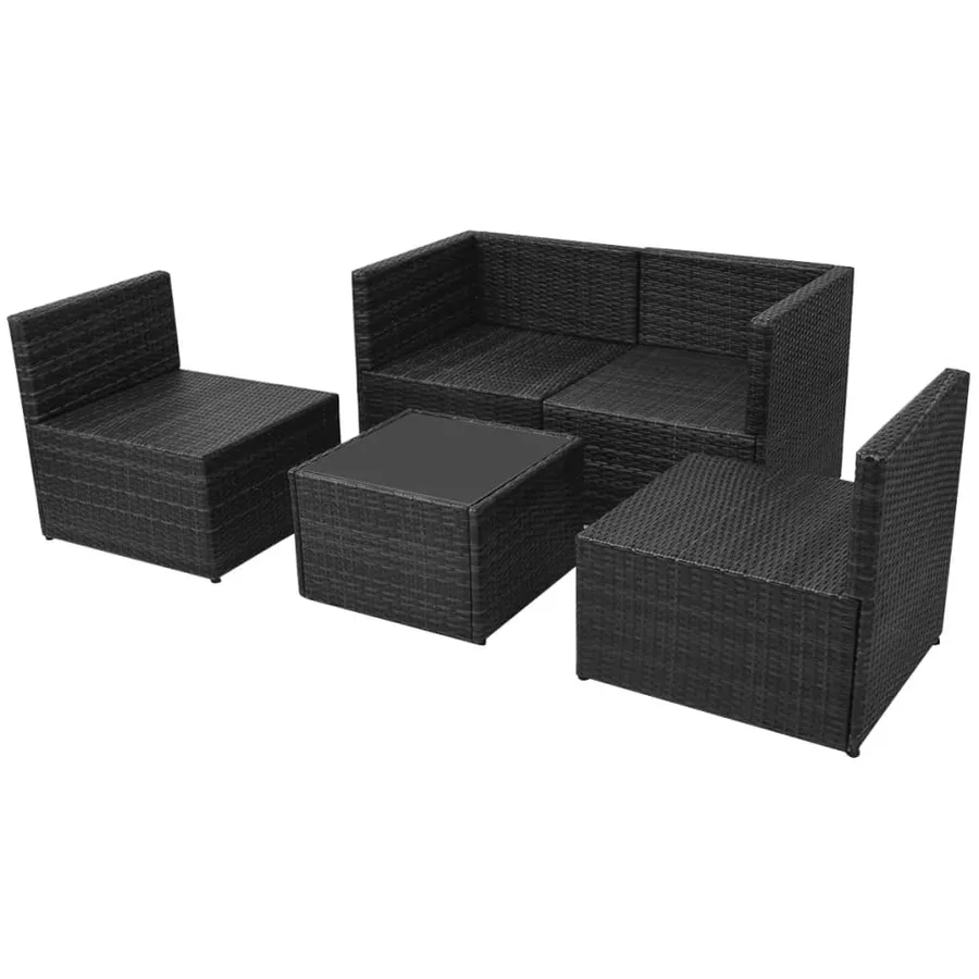 Salon de jardin 5 pcs avec coussins résine tressée noir - 7
