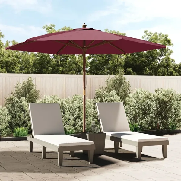 Parasol de jardin avec mât en bois rouge bordeaux 299x240 cm