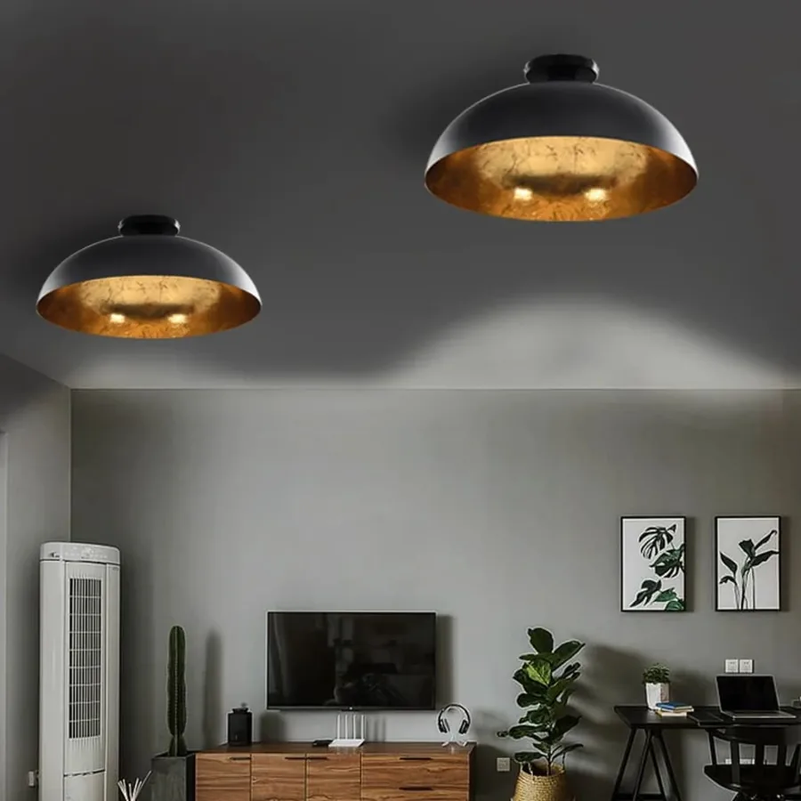 Plafonniers 2 pcs Noir et doré Semi-sphérique E27