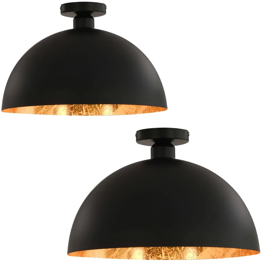 Plafonniers 2 pcs Noir et doré Semi-sphérique E27 - 2