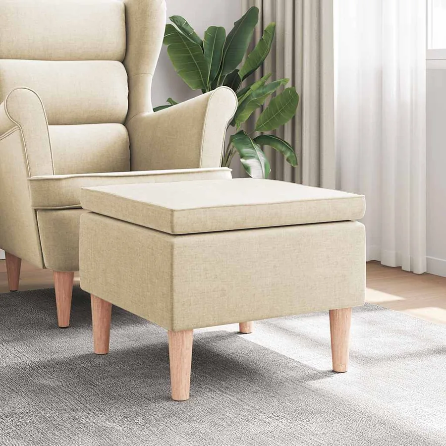 Tabouret avec pieds en bois Crème Tissu
