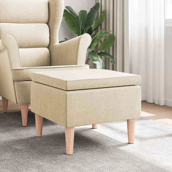 Tabouret avec pieds en bois Crème Tissu