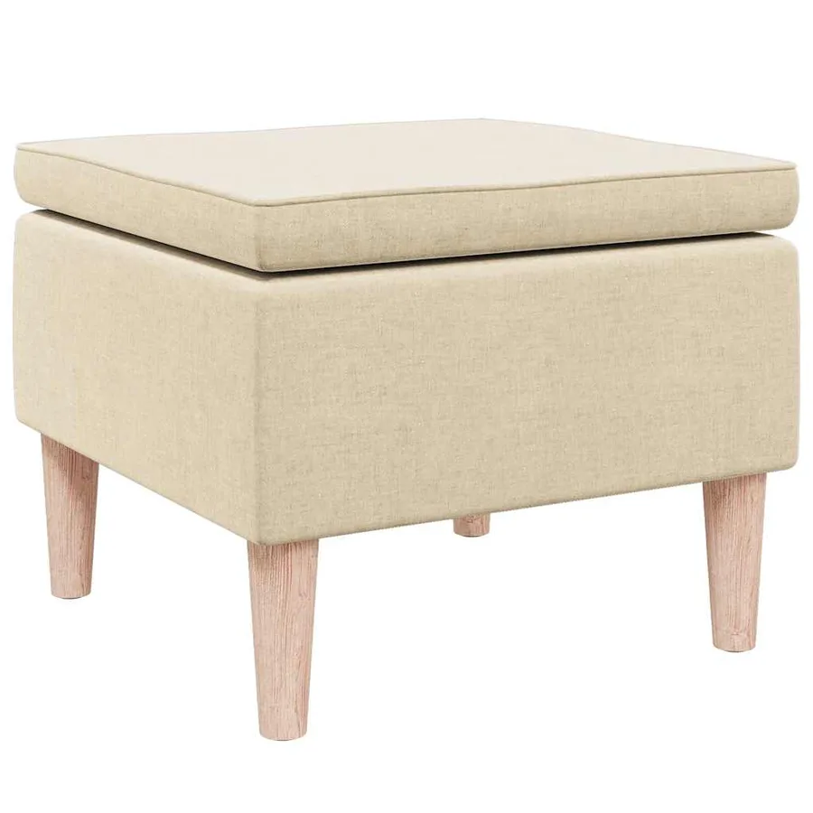 Tabouret avec pieds en bois Crème Tissu - 2