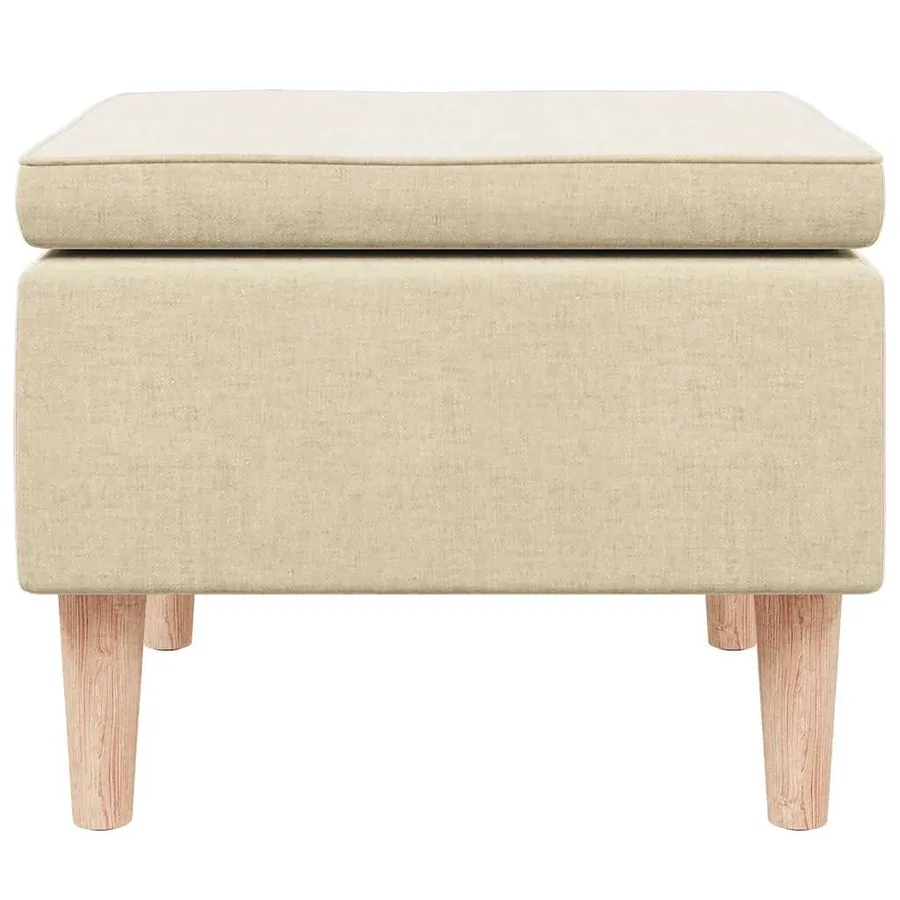 Tabouret avec pieds en bois Crème Tissu - 5