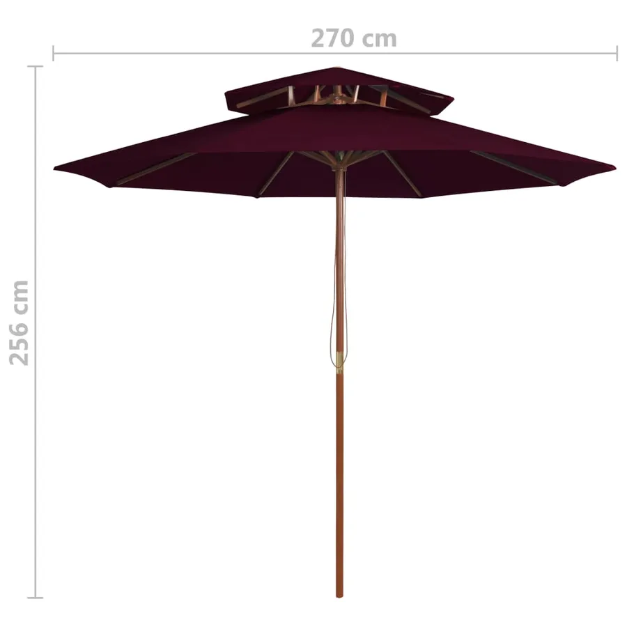 Parasol à deux étages avec mât en bois rouge bordeaux 270 cm - 6