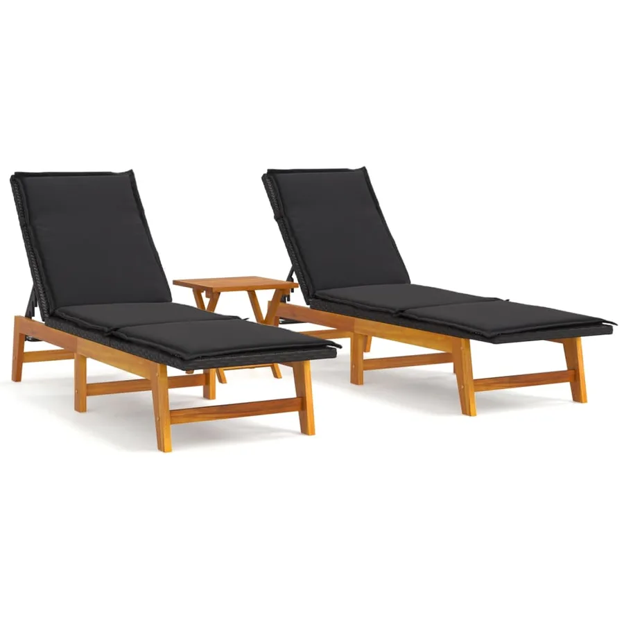 Salon de jardin 3 pcs résine tressée et bois massif d'acacia - 2