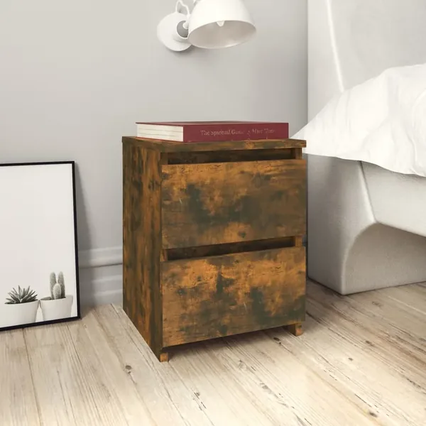 Table de chevet en chêne fumé 30x30x40 cm bois d'ingénierie