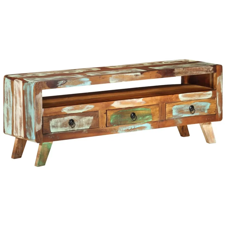 Meuble TV Multicolore 110x30x40 cm Bois massif de récupération - 11