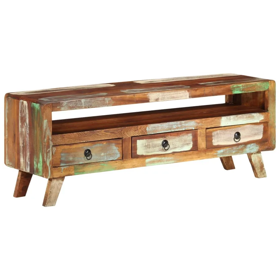 Meuble TV Multicolore 110x30x40 cm Bois massif de récupération - 12