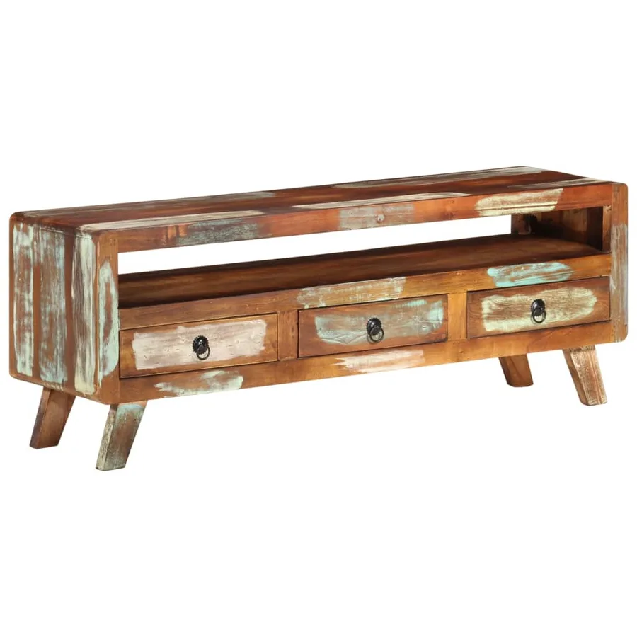 Meuble TV Multicolore 110x30x40 cm Bois massif de récupération - 13