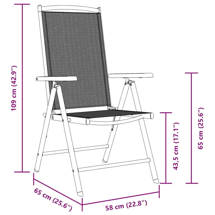 Chaises de jardin pliables lot de 4 aluminium et textilène noir - 11