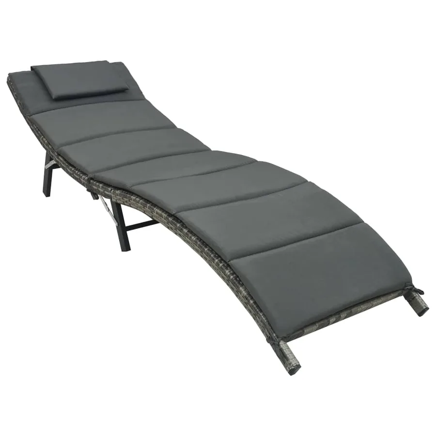 Chaise longue pliable avec coussin Résine tressée Noir - 15