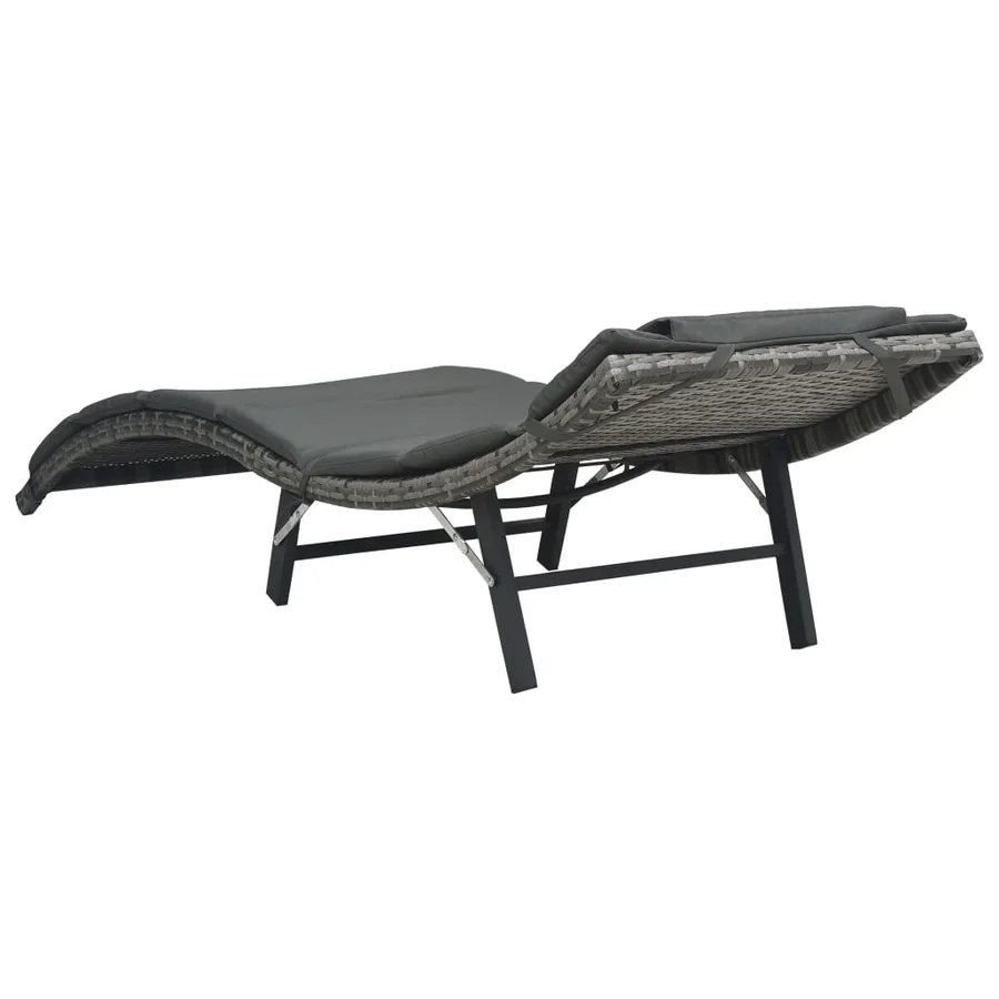 Chaise longue pliable avec coussin Résine tressée Noir - 19