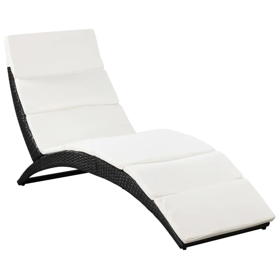 Chaise longue pliable avec coussin Résine tressée Noir - 2