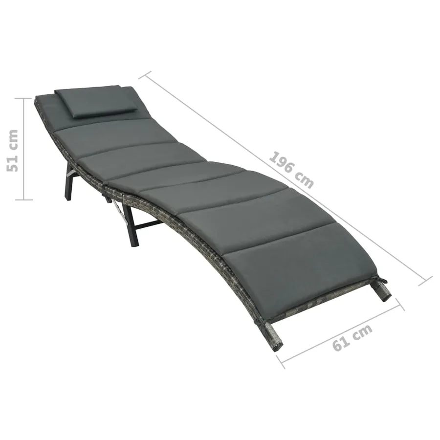 Chaise longue pliable avec coussin Résine tressée Noir - 23