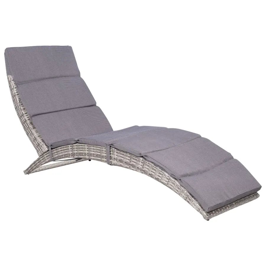 Chaise longue pliable avec coussin Résine tressée Noir - 24