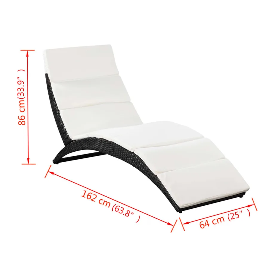 Chaise longue pliable avec coussin Résine tressée Noir - 7