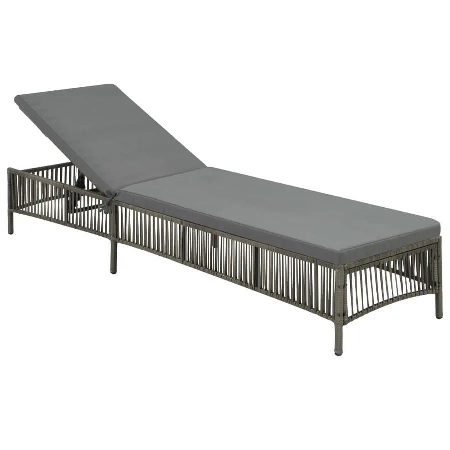 Chaise longue avec coussin Résine tressée Gris - 3
