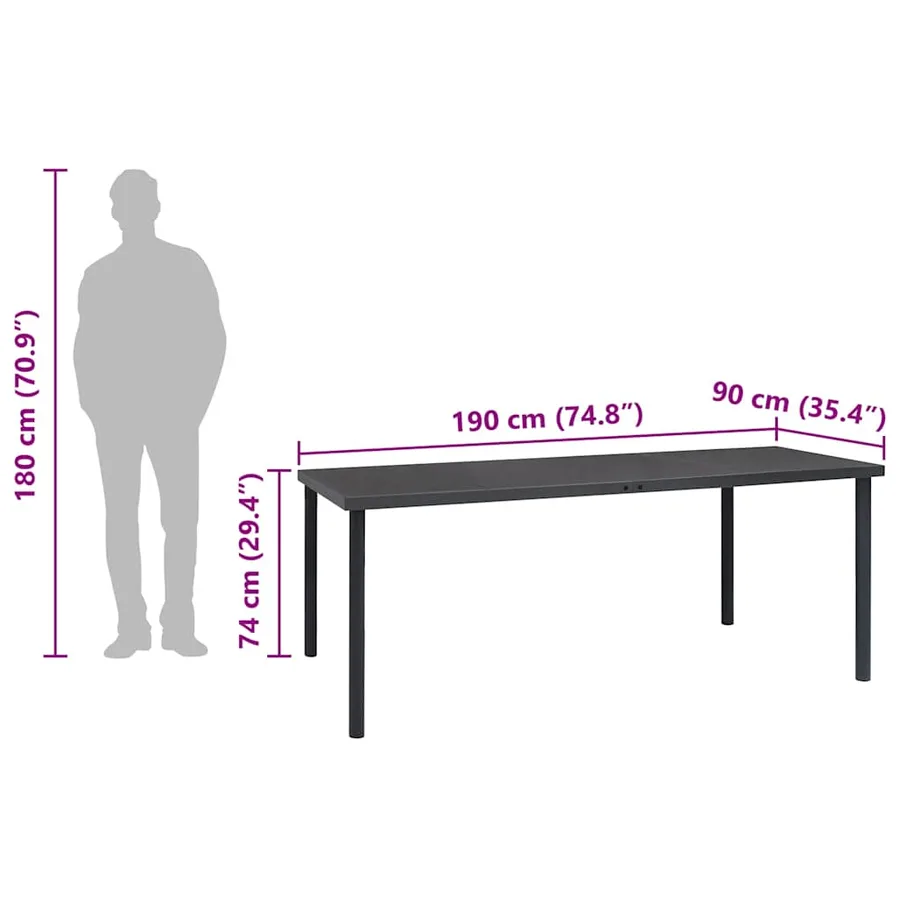 Table à dîner d'extérieur Anthracite 190x90x74 cm Acier - 6