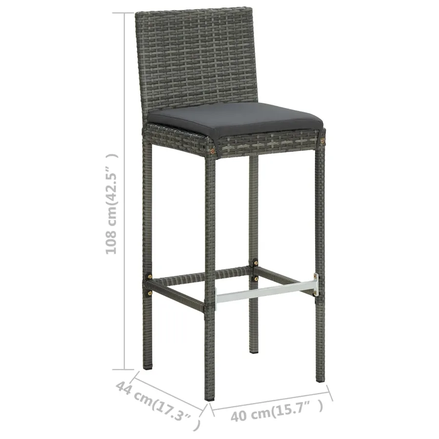 Tabourets de bar de jardin et coussins lot de 2 résine tressée - 9