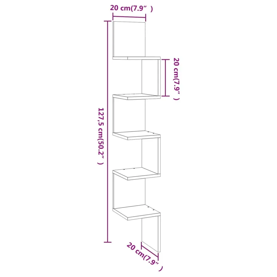 Étagère angle murale Sonoma gris 20x20x127,5 cm Bois ingénierie - 8