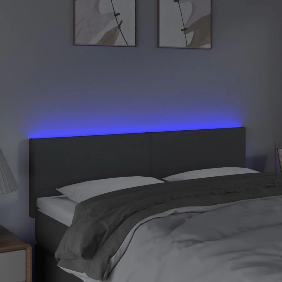 Tête de lit à LED Gris foncé 144x5x78/88 cm Tissu - 3