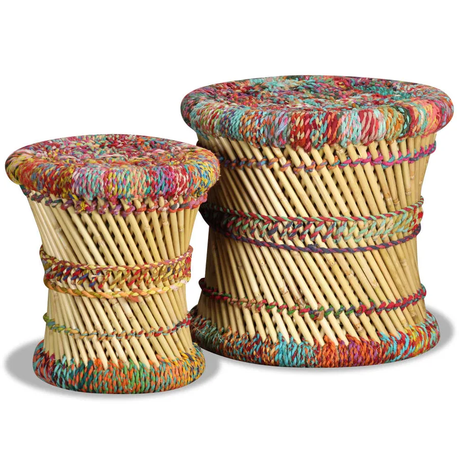 Tabourets avec détails chindi lot de 2 multicolore bambou - 3