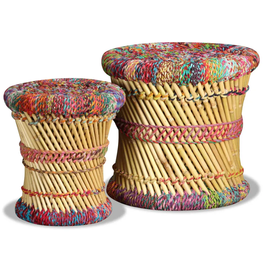 Tabourets avec détails chindi lot de 2 multicolore bambou - 4
