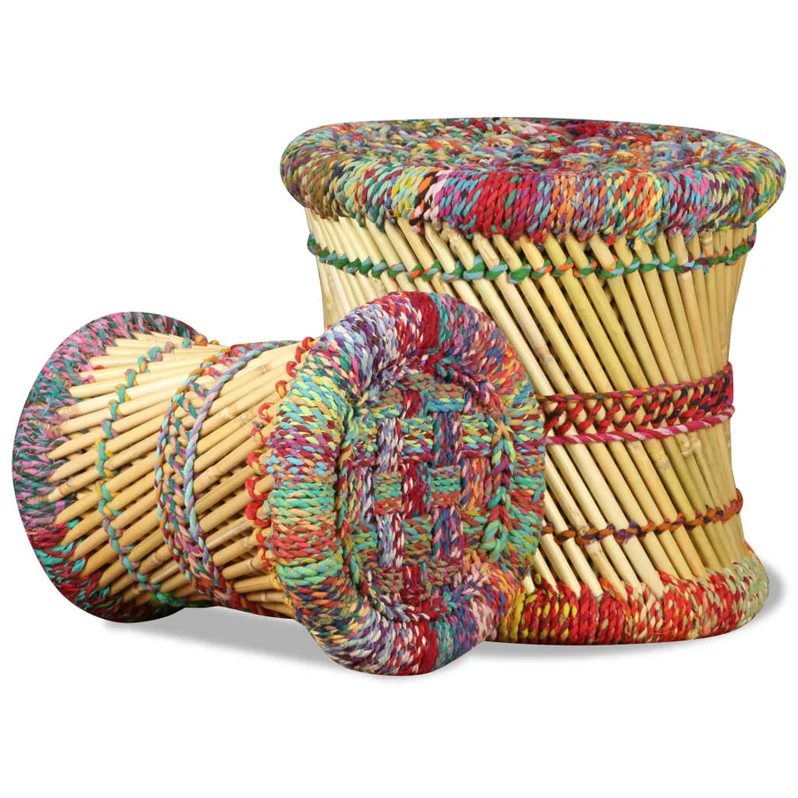 Tabourets avec détails chindi lot de 2 multicolore bambou - 6