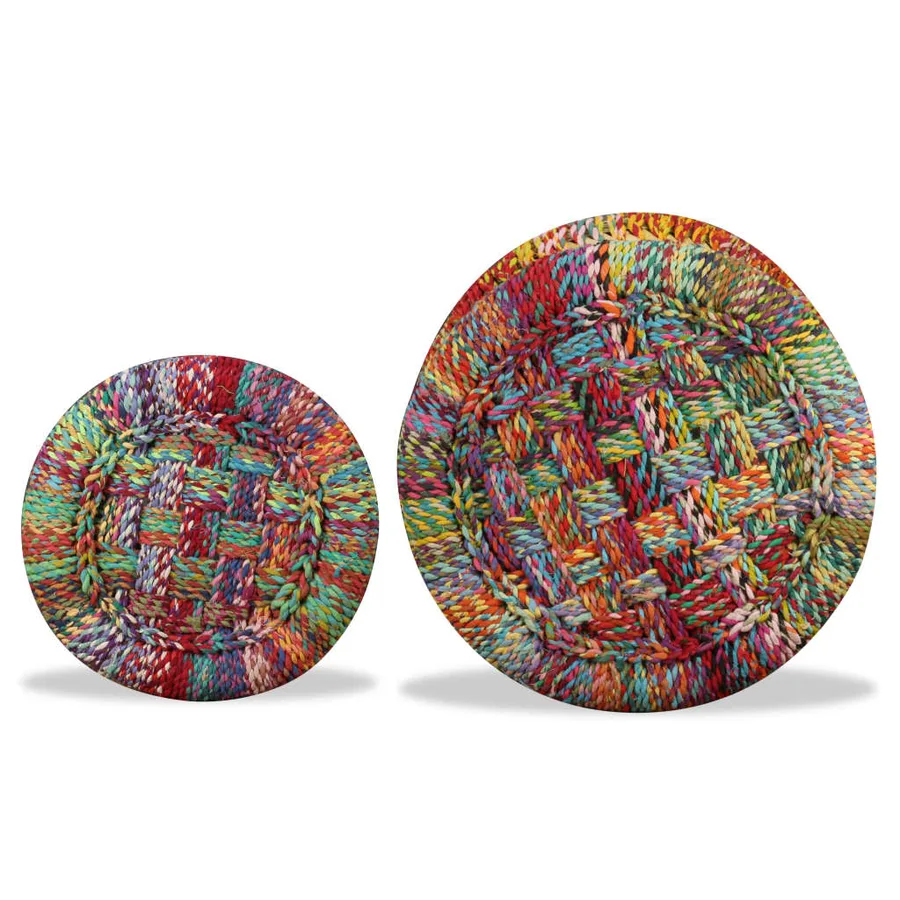 Tabourets avec détails chindi lot de 2 multicolore bambou - 7