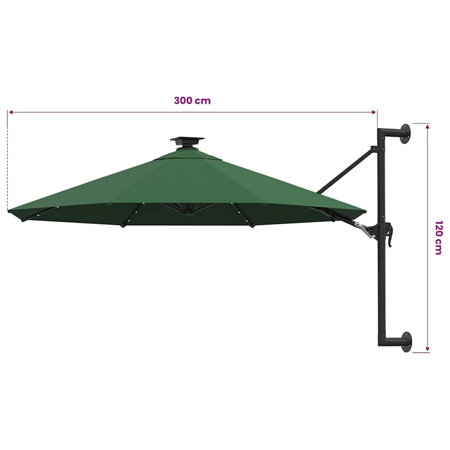 Parasol mural de jardin avec LED 300 cm vert - 9