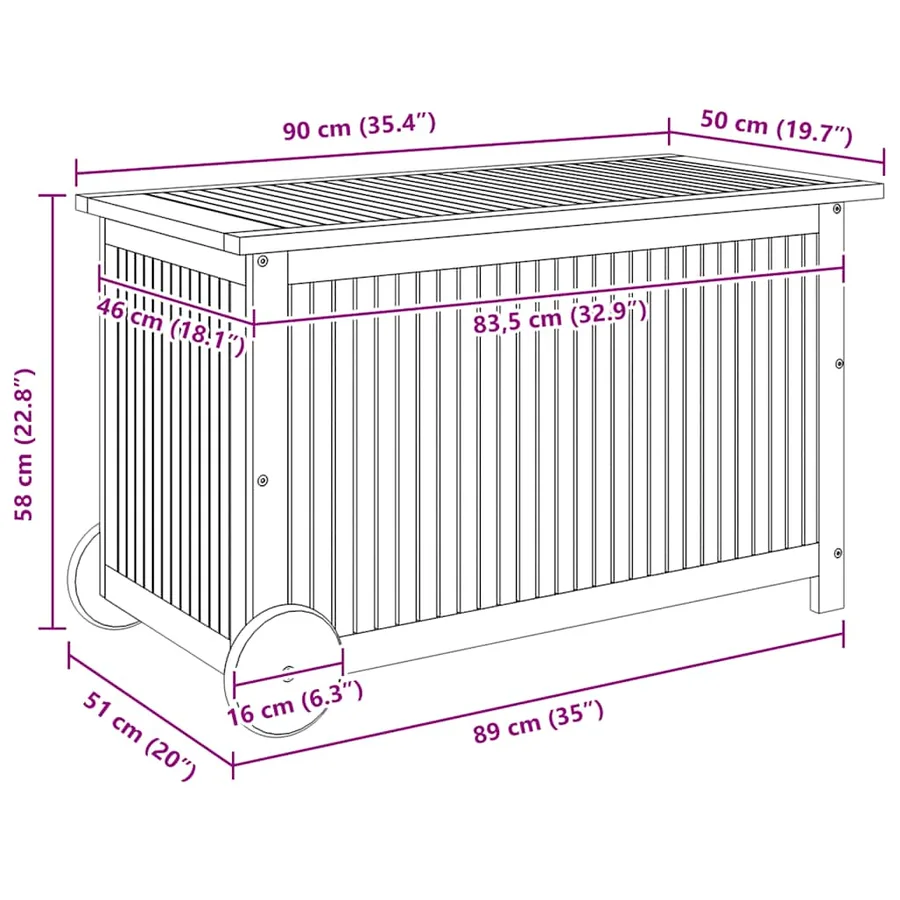 Boîte de rangement de jardin avec roues 90x50x58 cm Bois acacia - 8