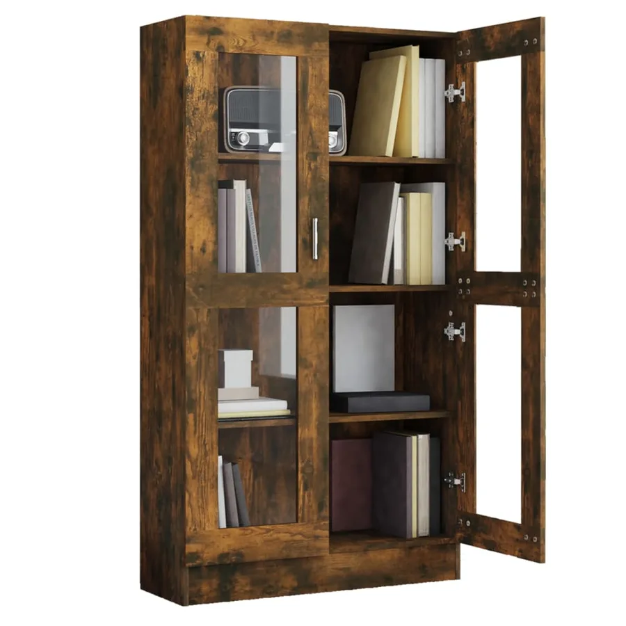Armoire à vitrine Chêne fumé 82,5x30,5x150 cm Bois d'ingénierie - 7